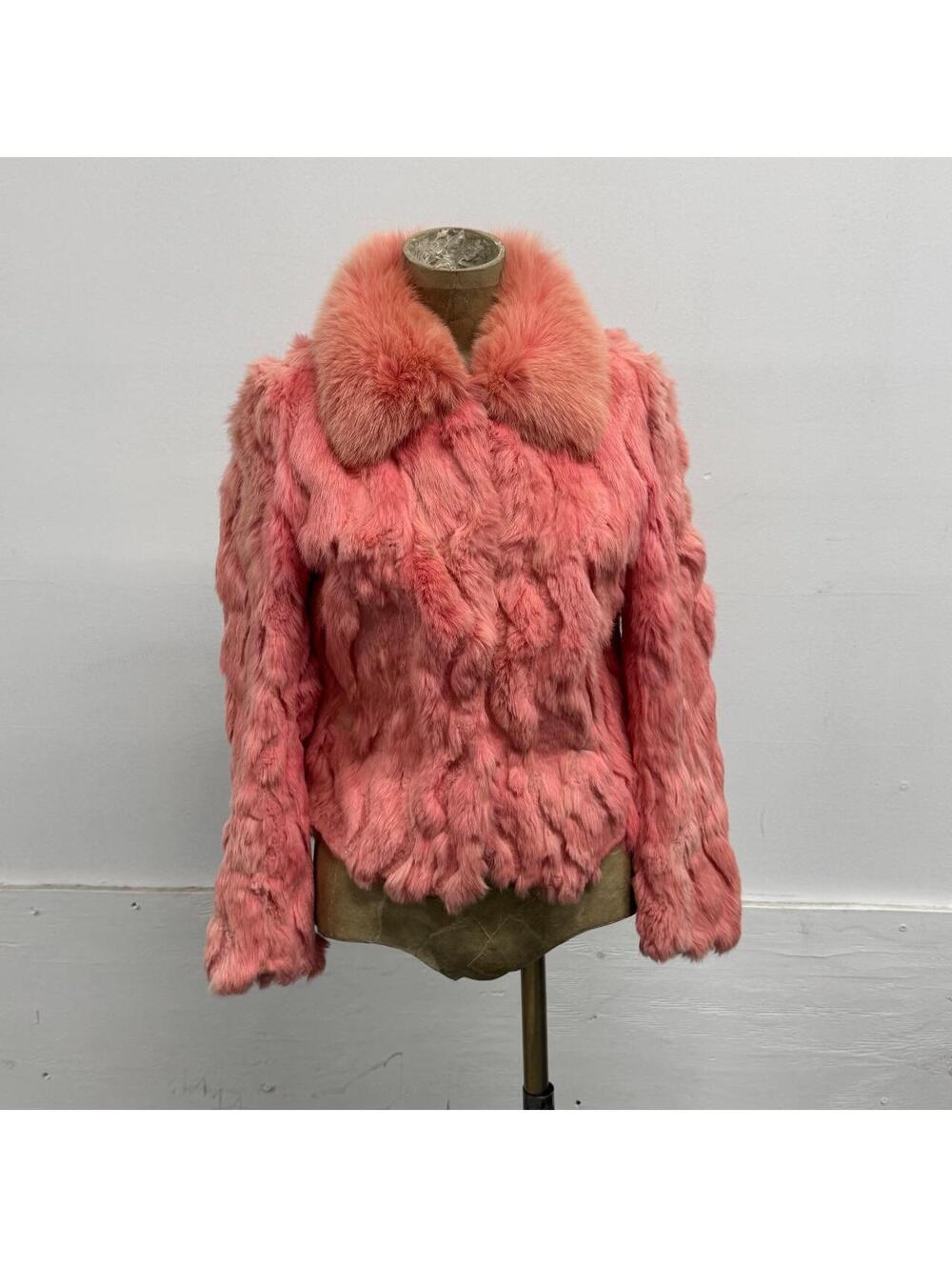 Vintage Y2K Pink Rabbit & Fox Fur Jacket Coat
